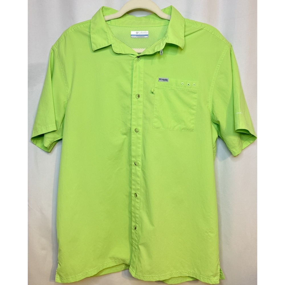 Columbia PFG Shirt Mens M Lime Green Vented Short Sleeve Fishing